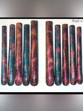 Handmade 6XL Custom Shimmer CATEYE Galaxy Glitter Press On Nails Set Sz Medium
